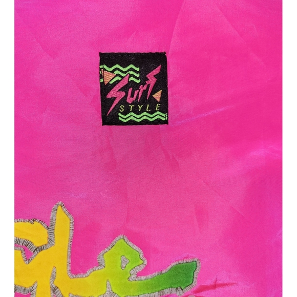 Surf Style Vintage 90s Neon Pink Windbreaker Pullover Spellout One Size Fits All - Picture 9 of 12